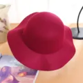 Women woolen felt hat winter vintage wavy wide brim cloche bucket hat elegant headwear - M (56-58cm) / Burgundy