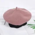 Boina de fieltro de lana para mujer otoño invierno elegante sombrero pintor rosa negro - Ajustable / Rosa Palo