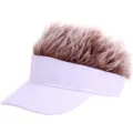 Nieuwigheid pruik vizier hoed met haar, grappige zonbescherming pet voor buitensporten. - Verstelbaar / Wit (Volwassen Bruin Haar)