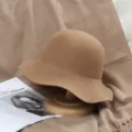 Women wool felt bucket hat retro winter warm wavy wide brim hat casual fashion basin cap - M (56-58cm) / Camel