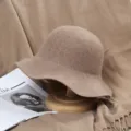 Woolen felt bucket hat, camel wavy rolled brim retro design, stylish autumn winter headwear. - M (56-58cm) / Light Camel Mixed