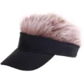 Grappige pruik zonnevizier hoed, nieuwigheid stekelig haar honkbal pet buiten golf mode - Verstelbaar / Zwart (Kinderen Bruin Haar)
