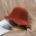 Orange wool felt bucket hat for women, autumn winter vintage wavy wide brim fisherman cap. - M (56-58cm) / Brick Red