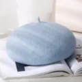 Lichtblauwe wollen baret vrouwen retro vintage schildersmuts winter stijlvol gezellig - Verstelbaar / Waterblauw