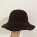 Brown wool blend winter bucket hat with wide brim for women stylish warm chic retro daily wear - M (56-58cm) / Coffee