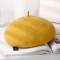 Gele wollen baret voor dames, klassieke Britse vintage stijl schildersmuts voor de winter. - Verstelbaar / Gans Geel