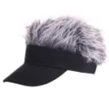 Grappige pruik zonneklep hoed zwarte pet met grijs stekelig haar novelty golf outdoor hoed - Verstelbaar / Zwart (Kinderen Grijs Haar)