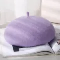 Paarse wolmix baret voor dames, stijlvolle winter schildersmuts, gezellige Japanse modehoofddeksel. - Verstelbaar / Taropaars