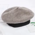 Elegante sombrero de boina de lana de otono invierno para mujer con banda negra elegante - Ajustable / Café jaspeado