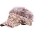 Camouflage Zonneklep Pruik Pet Grappig Nep Haar Hoed Voor Buiten Golf Sport Nieuwigheid - Verstelbaar / Koffie Camo Volwassene (Bruin Haar)