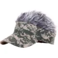 Creatieve pruik honkbalpet camouflage zonneklep hoed grappige buiten hiphop petje - Verstelbaar / Khaki Camo Volwassene (Grijs Haar)