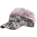 Camouflage Zonnevizier Hoed met Nep Haar Grappige Novelty Buiten Golfmuts Variant - Verstelbaar / Khaki Camo Volwassene (Bruin Haar)
