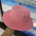 Chapeau de paille rose pour femme chapeau de batelier plat d'ete chapeau de soleil de plage - M (56-58cm) / Rose Pêche