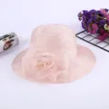 Pink organza sun hat with large flower lace aesthetic summer beach fisherman hat - M (56-58cm) / No Lace Style / Light Pink