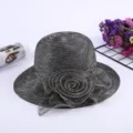 Black organza sun hat for women, elegant floral lace bucket hat with wide brim beach cap. - M (56-58cm) / No Lace Style / Black