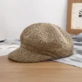 Chapeau gavroche en paille tissée été casquette peintre ajourée vintage chapeau de soleil - M / Casquette gavroche / Naturel