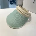 Sommer Damen leerer Oberteil Strohhut mit Perlen, eleganter Strand Sonnenschutz Hut. - M (56-58cm) / Mintgrün