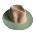 Detail shot of the two-tone straw hat showing its fine woven texture and green brim. - M (56-58cm) / Pink + Cyan