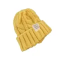 Bonnet en tricot grossier jaune pour femme hiver chaud confortable revers côtelé élégant mode - Jaune