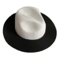 Stylish black and white straw hat for women, ideal for summer beach vacation and daily wear. - M (56-58cm) / White and Black