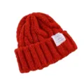 Bonnet en tricot rouge hiver chaud epais bonnet en laine a revers chapeau stylise femme - Rouge