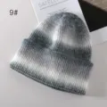 Gorro de punto degradado otoño invierno cálido slouchy gorro de calavera gorro de lana suave - Gris Oscuro y Blanco