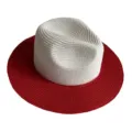 Two-tone straw Panama hat for women, stylish summer beach sun hat and casual jazz cap. - M (56-58cm) / White + Bright Red