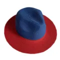 Stylish two-tone straw fedora hat for women, perfect for beach sun protection and summer vacations. - M (56-58cm) / Royal Blue + Red