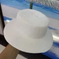 Chapeau de paille plat blanc femme ete plage vacances protection solaire elegance - M (56-58cm) / Blanc