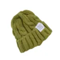 Bonnet en tricot vert chaud pour femme, couvre-chef d'hiver élégant avec étiquette tissée. - Vert matcha