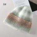 Farbverlauf Strickmütze für Damen, Herbst Winter warme Wollmütze, modische Casual Baggy Mütze. - Kaffee Grau Weiß