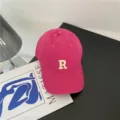 Casquette de baseball en coton rose avec lettre R brodée, chapeau de loisirs doux et stylé. - M (56-58cm) / Rose rouge