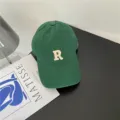 Casquette de baseball en coton vert avec logo R, chapeau décontracté visière souple - M (56-58cm) / Vert Foncé