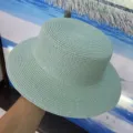 Chapeau de paille plat vert clair pour femme ete plage vacances protection solaire casquette - M (56-58cm) / Vert menthe