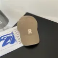 Casquette de baseball en coton lavé avec patch R, chapeau souple et décontracté au quotidien. - M (56-58cm) / Khaki