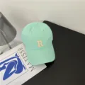 Casquette de baseball en coton vert menthe avec broderie R, chapeau souple décontracté pour tous. - M (56-58cm) / Vert menthe