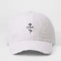 Faux shearling baseball cap with embroidered rose and LOVE letter, white winter warm outdoor hat. - Adjustable / White