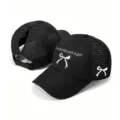 Berretto da baseball nero ad asciugatura rapida per coda di cavallo con fiocco e slogan. - Regolabile / Nero