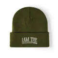 Olijfgroene gebreide muts met geborduurde slogan, gezellige warme casual wintermuts - Verstelbaar / Legergroen