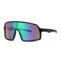 Kids outdoor cycling sports sunglasses with colorful shield lens and black frame variant. - Black Frame Green Mirror Lens