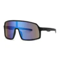 Gafas de sol deportivas de ciclismo con montura negra y lente de escudo reflectante azul. - Marco Negro Lente de Espejo Azul