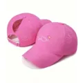 Rosa schnelltrocknende Pferdeschwanz-Baseballkappe mit atmungsaktivem Mesh und süßem Smile-Stick. - Verstellbar / Rosérosa