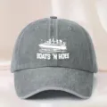 Classic grey washed cotton baseball cap with graphic print and adjustable strap design. - Adjustable / Gray
