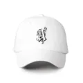 White baseball cap with gothic letter A print, casual adjustable outdoor hat detail view. - Adjustable / White