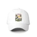 Cappellino da baseball bianco casual con stampa d'onda vintage e cinturino regolabile. - Regolabile / Bianco