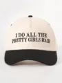 Contrast color baseball cap with front text embroidery, adjustable outdoor sun hat for daily wear. - Adjustable / Cream/Black