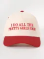 Detailed view of colorblocked baseball cap with stylish red embroidery design on front crown. - Adjustable / Off-white Spliced Red