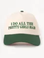 Embroidered two-tone baseball cap with slogan lettering, stylish casual outdoor hat. - Adjustable / Cream/Dark Green