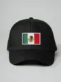 Detailed view of the black baseball cap featuring exquisite embroidered Mexico flag design. - Adjustable / Black