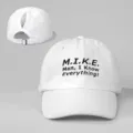 White ponytail baseball cap with M.I.K.E. embroidery letter design for women summer. - Adjustable / White